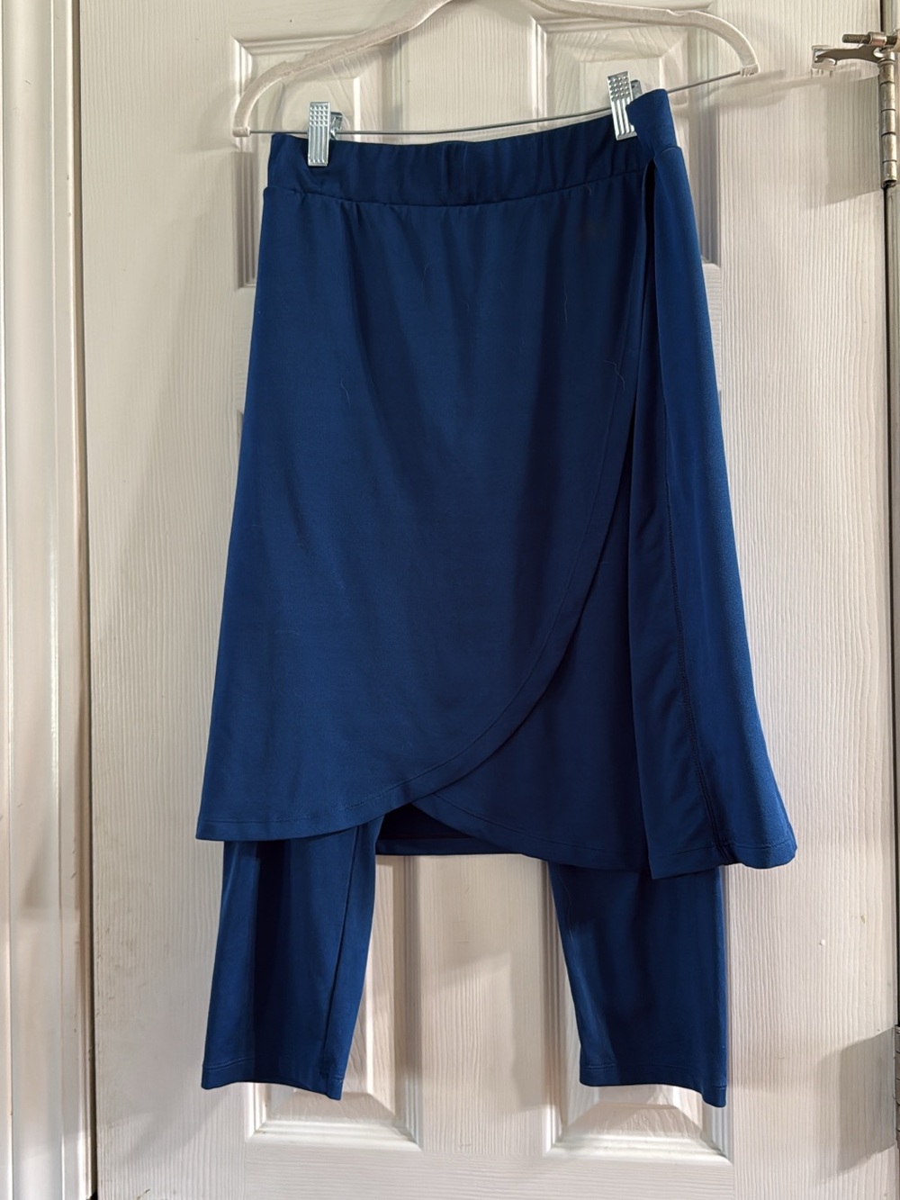 Women's Navy Blue Athletic Faux Wrap Skirt with Built-In Leggings